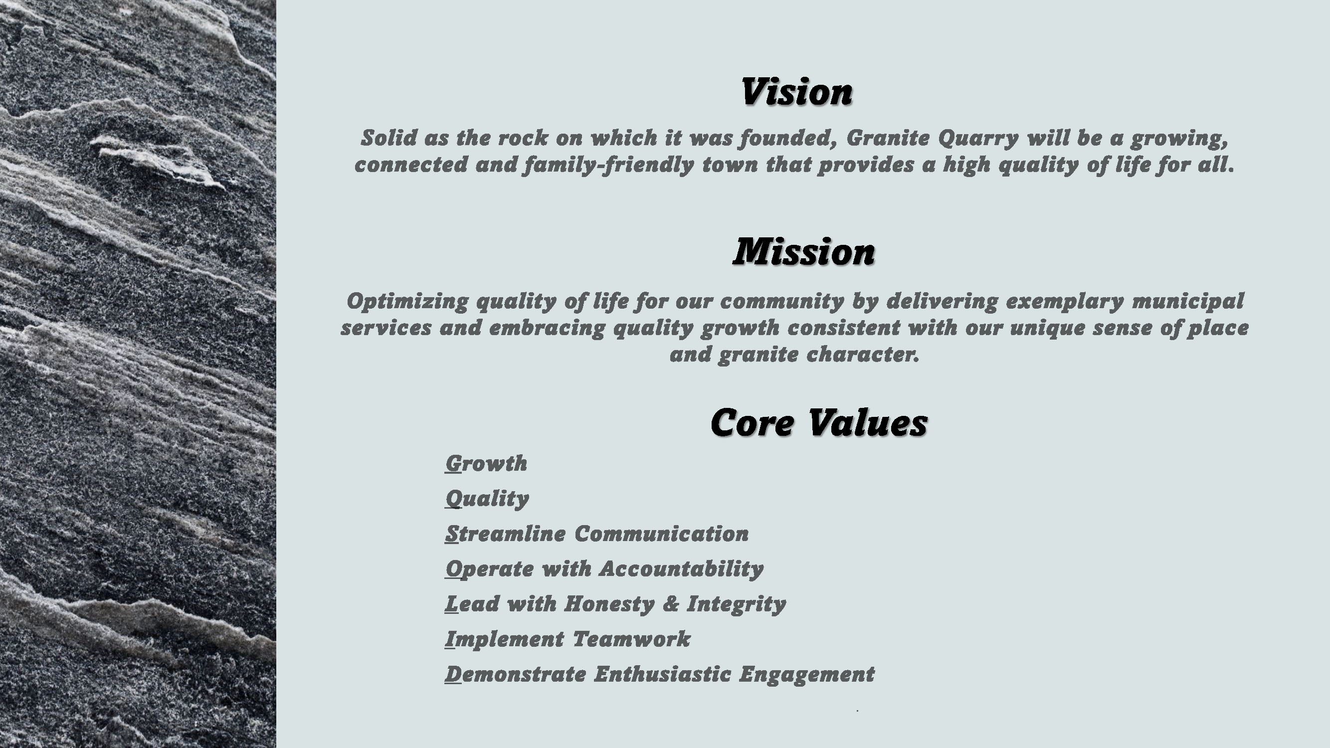 Vision, Mission, Values